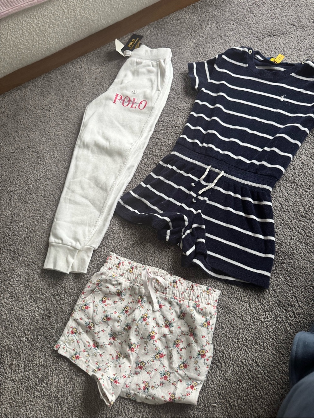 Polo by Ralph Lauren White Jogger Pajama Bottoms with Pink Logo